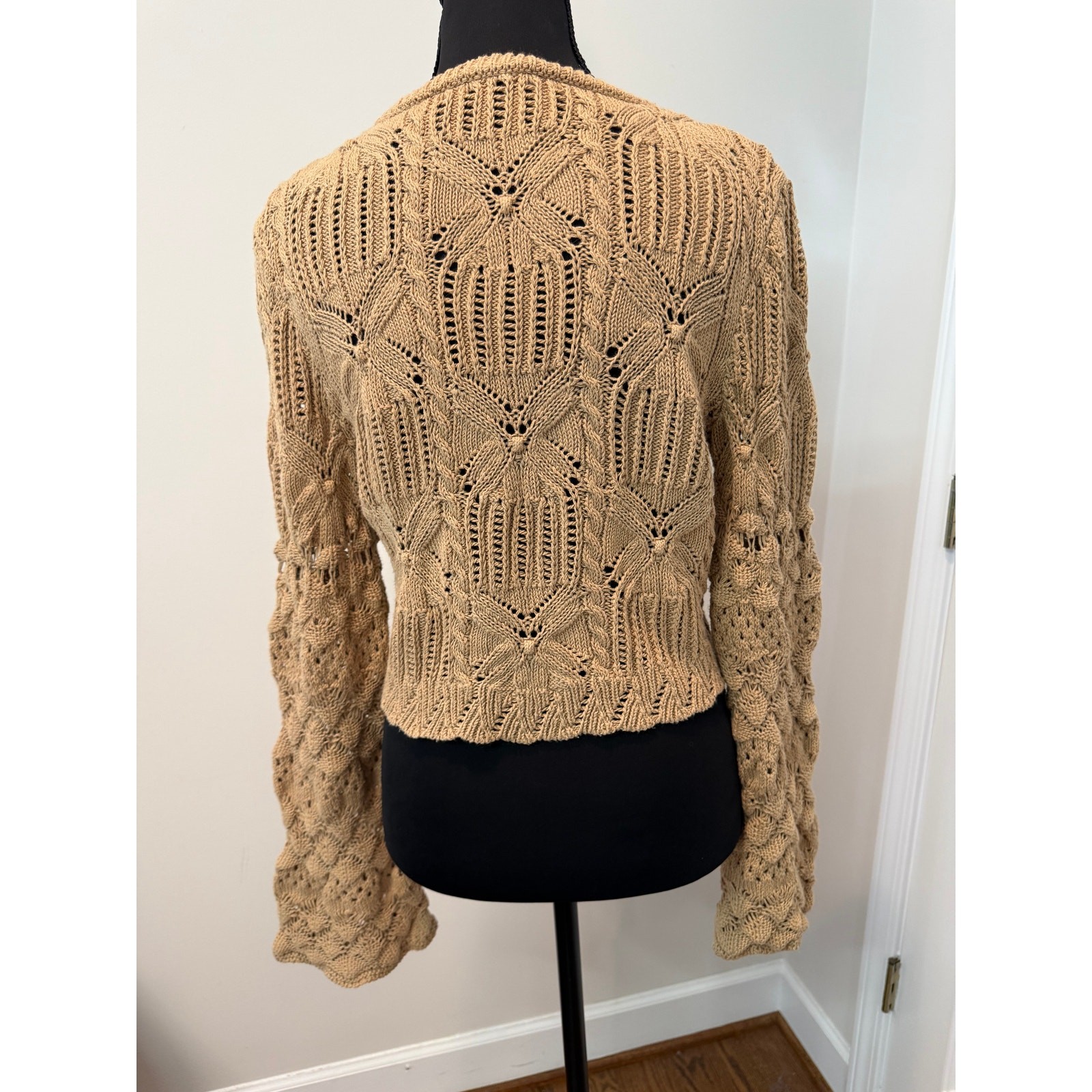 Zara Openwork Knit tie-Front Cardigan with Bells Sleeves image 4