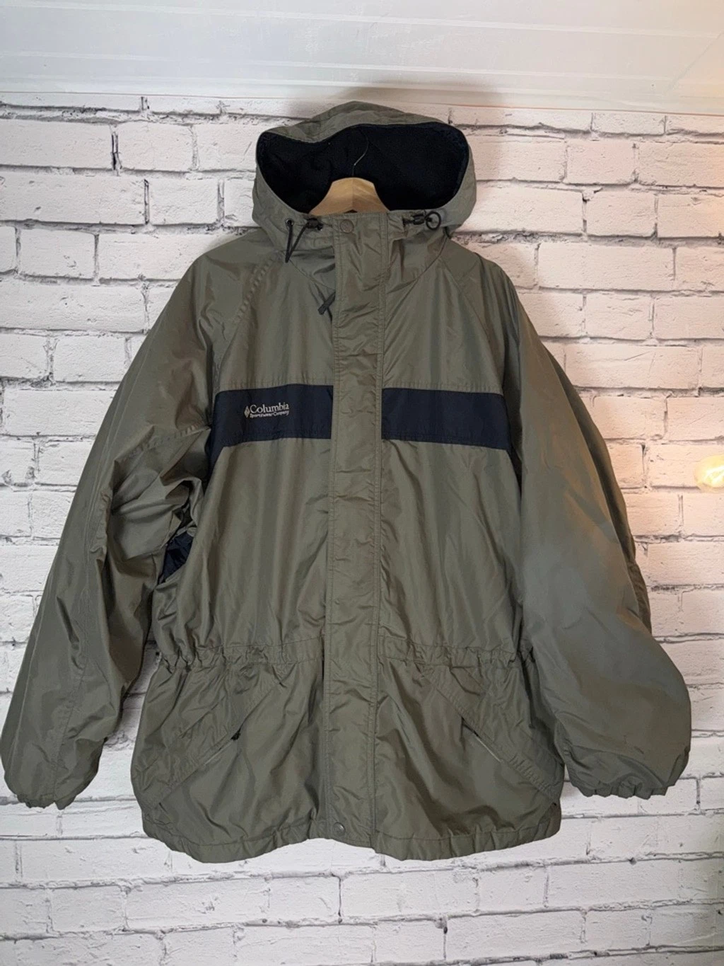 Men's Columbia Omnitech Parka Coat Hooded VINTAGE 90’s Ski Green Black size XL