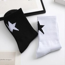 5 Pairs Unisex Black White Crew Socks with Stars Patterns Simple Popular Sweat