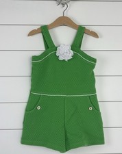 Girls JANIE  JACK Sz 6 One Piece Shorts Romper Quilted Green Bright Spring