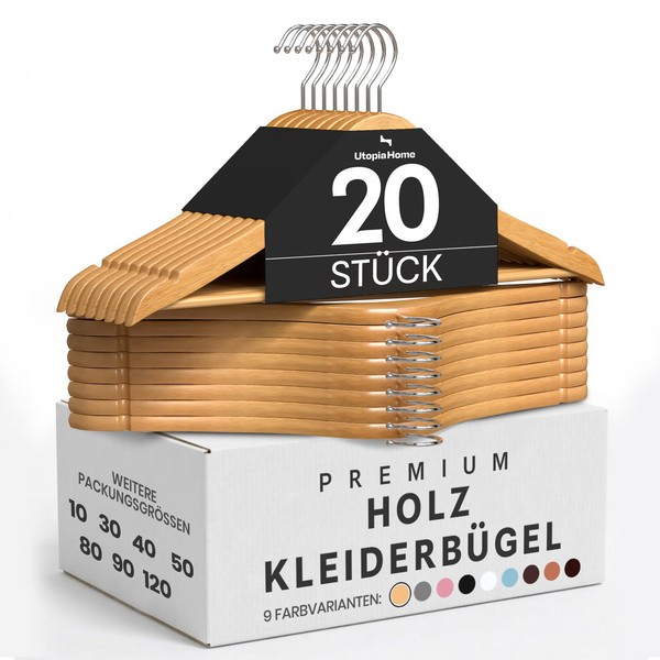 HolzkleiderbüGel Natur 20Er Pack Rutschfest 360 Grad Drehbar FüR AnzüGe Hemden-image