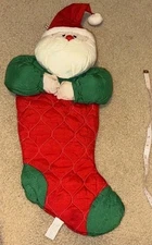 Vintage Christmas Santa Claus Puffy Nylon Parachute Stocking 3D By Sears 21”tall