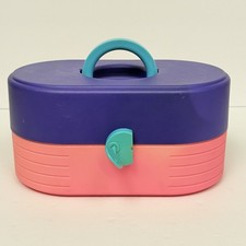 Vintage Caboodle 2-tier Locking Makeup Travel Case w Key Mirror Purple Pink RARE