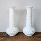 Vintage - 1970s Lot of 2 White Milk Glass 7½" Vases, E.O. Brody Co. Hobnail Bud