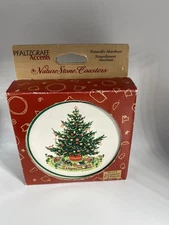 Pfaltzgraff Accents Christmas Tree Natural Stone Coaster Set of 4 New In Box