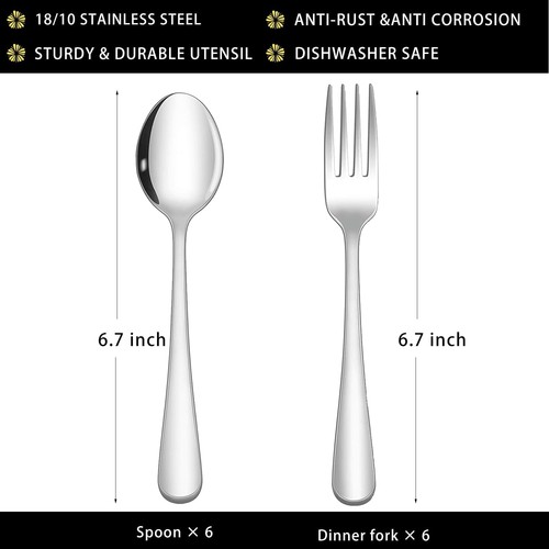 Juego de 12 cucharas y tenedores, tenedores y cucharas de acero inoxidable de grado alimenticio superior Sil - Imagen 6 de 8