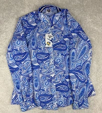 Royal Highness Equestrian Womens Blue Paisley Button Shirt Top Blouse 2XL 2X NEW