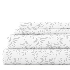 4 Piece Pattern Microfiber Bed Sheets Set Light Gray Ultra Burst of Vines Full