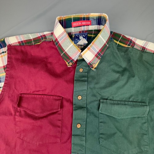 Vintage Texas Cotton Shirt Men Large Colorblock Plaid USA Made Flawed Western - Picture 3 of 9