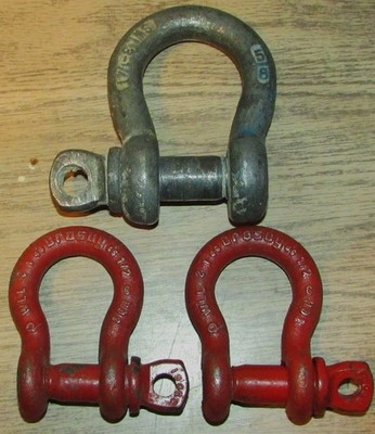 3 USED SCREW PIN ANCHORS: TWO CROSBY WLL 1/2'' 2 TON & ONE SWL 5/8'' 3.25 TON, VG