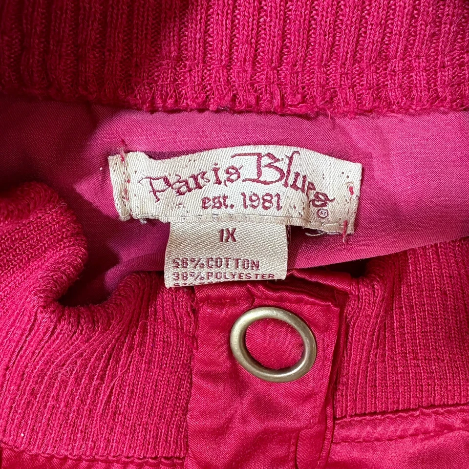 Vtg Paris Blues Women's 1X Cropped Red Satin Jacket Y2K Snaps FITS SMALL - READ - Image 2 of 4
