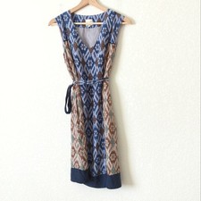 Anthropologie Coquille Ikat Shift Dress Womens 100% Silk Printed V-Neck Size 0