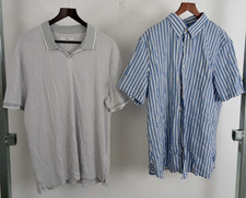 M&S Men's Shirts 2Pcs Size XL Mid-Blue & Silver Grey Cotton-Rich Short Sl NEW F2