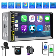 7" Double 2Din Car Stereo Radio BT Wireless Apple Carplay GPS Navi AM FM + CAM