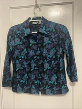 Embroidered Women's Size 1 Chicos Black Oriental Design Silk/Linen Blazer Jacket