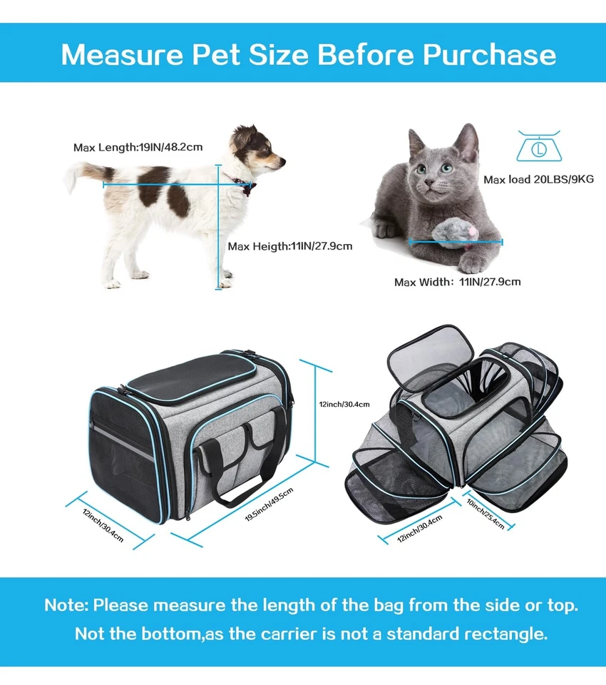 Одобренный авиакомпанией перевозчик домашних животных, большой мягкий двусторонний перевозчик домашних животных для путешествий TSA 4 стороны... - Изображение 2 из 4