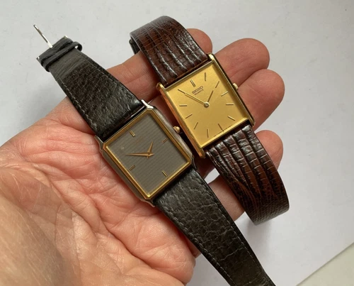 Two SEIKO 1990s Slim Tank Style Watches New Batteries Running