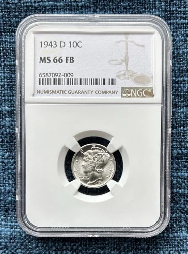 1943-D MERCURY DIME NGC MS66FB BRILLIANT UNCIRCULATED GEM!