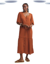 Ex Simply Be Ladder Trim Rust Crinkle Tiered Maxi Dress V Neck Angel Sleeve
