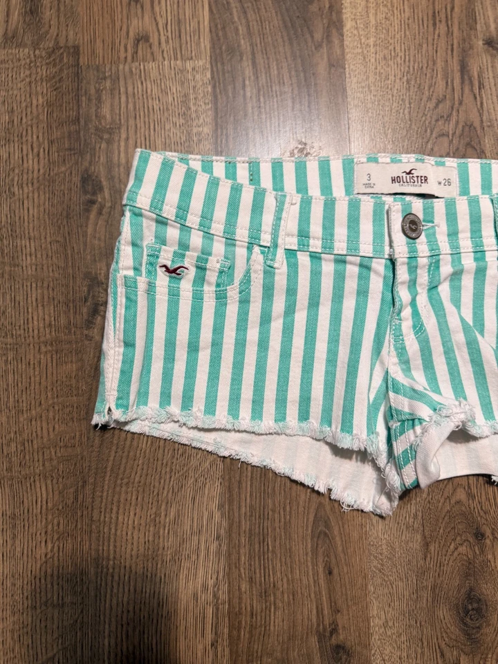 Pantalones Cortos Hollister, Juvenil Niña Talla 3, Verde Blanco, Rayas, Pantalones Cortos Informales Foto 3 de 4