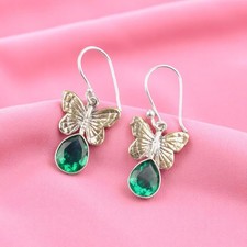 Pear Green Emerald Stone 925 Sterling Silver Mother Drop Dangle Earrings Jewelry