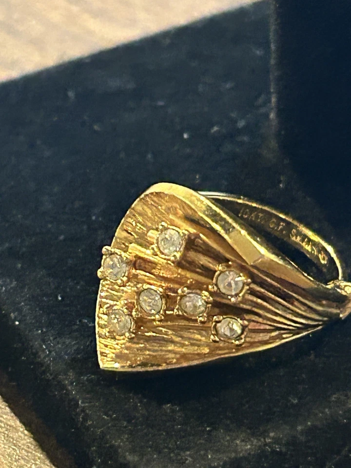 Anillo vintage de oro amarillo con caña de 10 KT GF para mujer Foto 3 de 4
