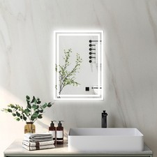 Bathroom Mirror with LED Light Demister Pad Anti-fog Touch Switch Wall Mounted