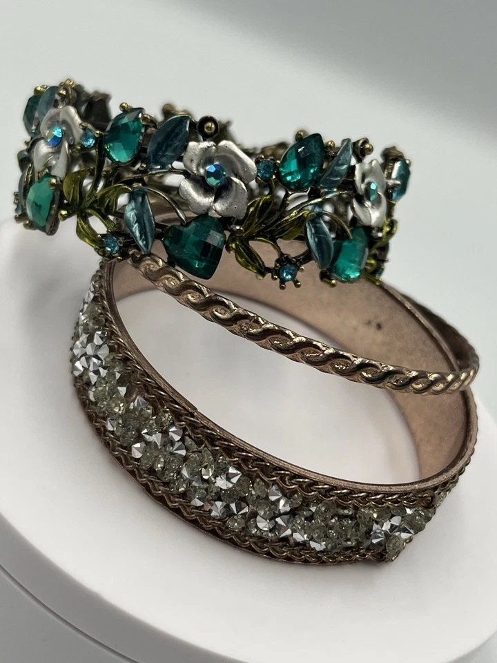 Brazalete Brazalete Cristal Estrás Cóctel Flor Hoja Elástica Metal con 2 EXTRA Foto 3 de 4