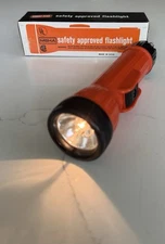 Vintage US Steel Corp Bright Star No. 2117 Orange Haz. Loc Flashlight 3 Volt NOS
