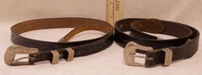 Black Leather Belt Smooth Narrow Silver Color Buckle Embossed Size 28 Lot of 2  