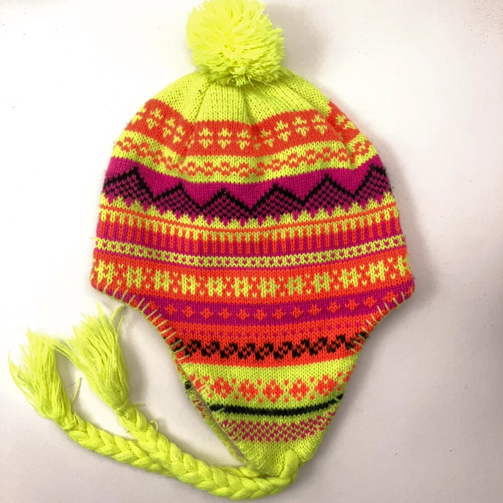 Bright Neon Colors Thin Knit Winter Ear Flap Trapper Hat
