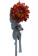 Orange Flower with Center Sun Crackle Glass Ball Wind Chime- FREE SHIPPING, NEW!