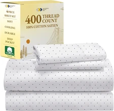 Polka Dot Sheets, Softest 100% Cotton Sheets for Queen Size Bed, Luxury 400 Thre