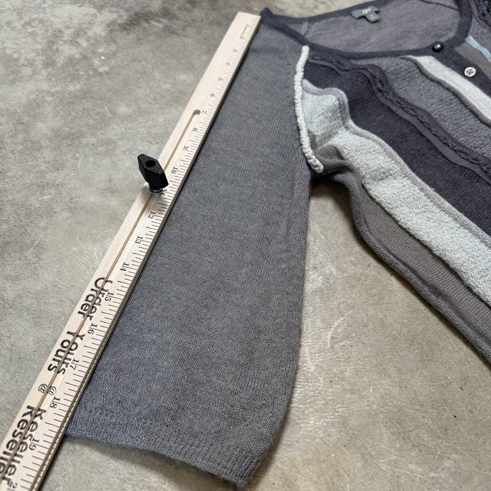 J Jill Cardigan Sweater Womens Small Gray Striped Mohair Wool Blend Button Up - Image 4 of 4