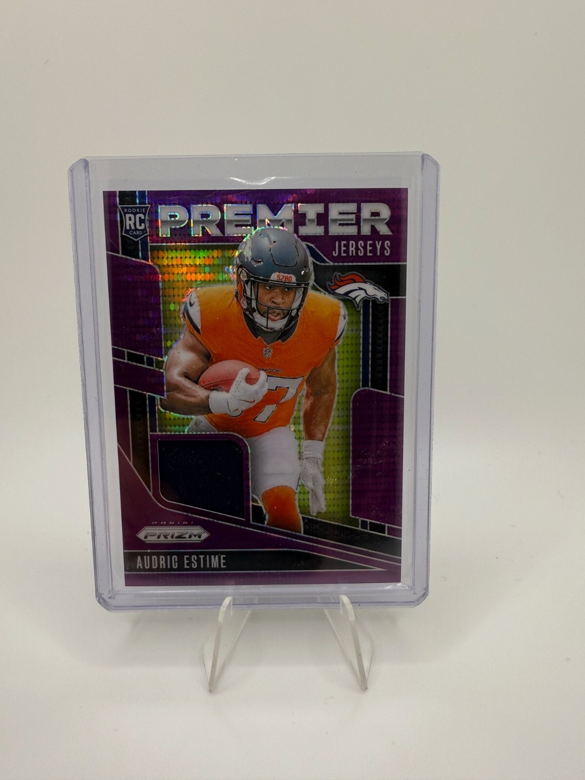 2024 Panini Prizm Audric Estime #PJ-AEE Premier Jerseys Purple Pulsar RC Rookie