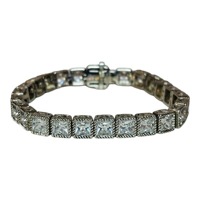 Judith Ripka Sterling 925 Silver Princess Cut Tennis Bracelet in
