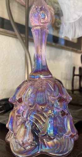 Fenton Temple Bell Lily of the Valley Iridescent Pink Carnival Glass 6.5” Tall