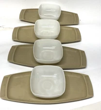 Qty 4 - Tupperware 3 Piece Chip and Dip Snack Tray 771-2 / 770-2 USA