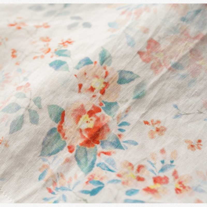Women Spring Ethnic Stand Collar Flower Linen Shirt main image 1