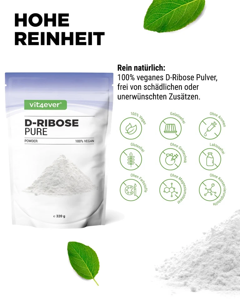 D-Ribose Pulver 320g - 100% rein / vegan & naturbelassen + Dosierlöffel - ATP - Bild 4 von 4