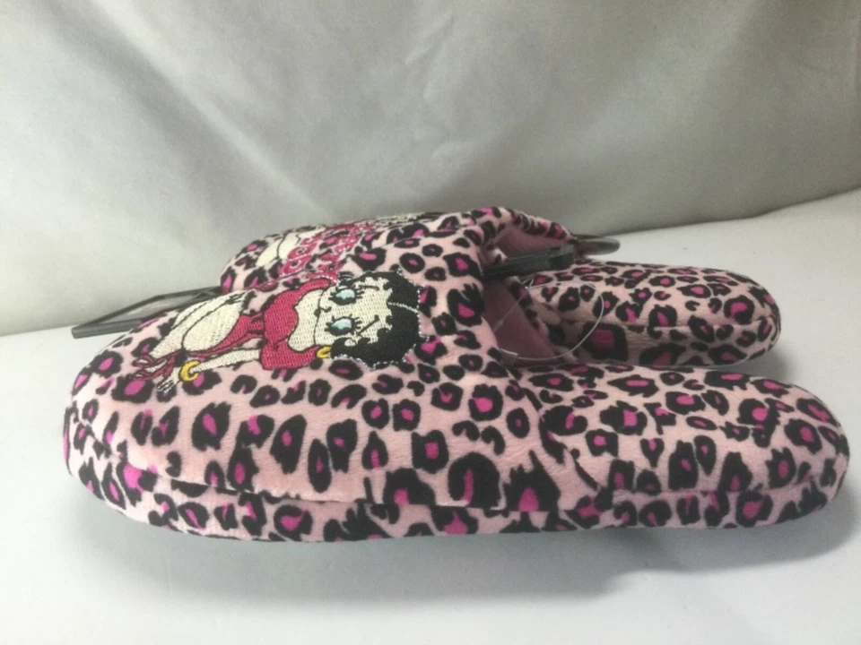 BettyBoop NWT Women’s Size6 PinkBlack Leopard Print Bedroom House Shoes Slippers - Image 3 of 4
