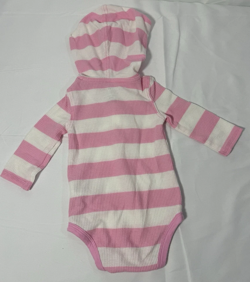 MLB Detroit Tigers Baseball Hooded Bodysuit Pink White Stripes Hood Sz 3-6 Mos - Изображение 2 из 4