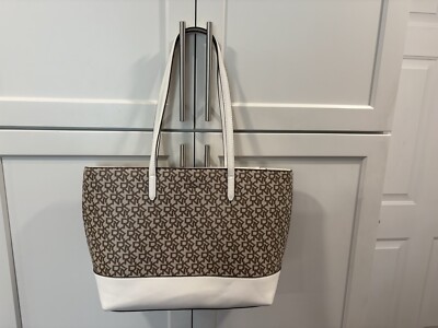 DKNY Cream Faux Leather Logo Tote Bag, Very Good Condition