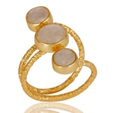 Rainbow Moonstone Sterling Silver Wire Design Ring with 18k Gold Plated
