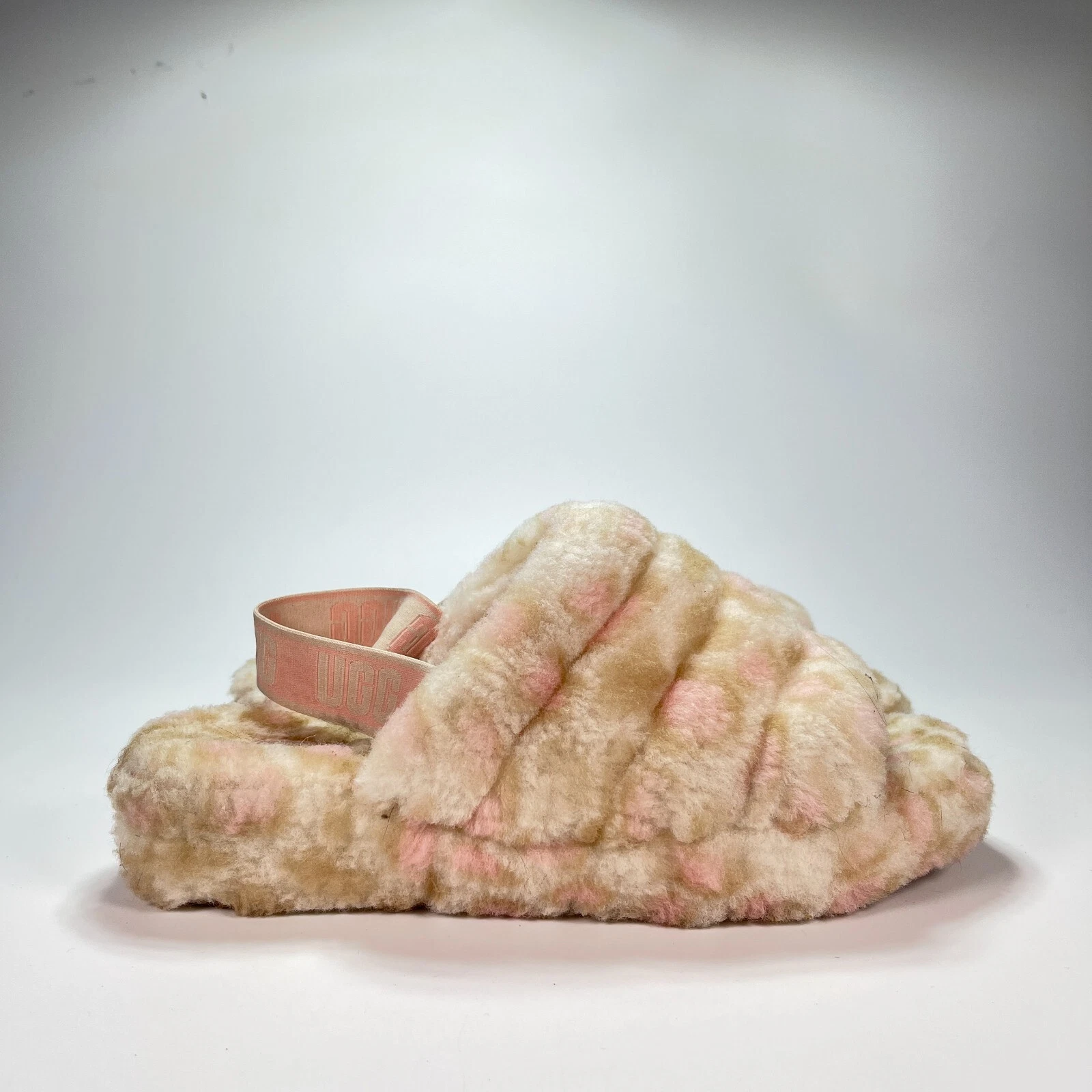 Sandali donna Ugg Fluff Yeah stampa pantera rosa panna slip on slides taglia 12