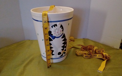 Vintage NOS CoCo Dowley Kitty Cat With Bird Ceramic Trash Can & Tissue Box Cover - 第 2/13 張圖片
