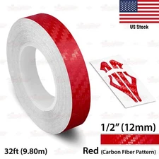 1/2" Roll Vinyl Pinstriping Pin Stripe Line Tape Sticker 12mm CARBON FIBER RED