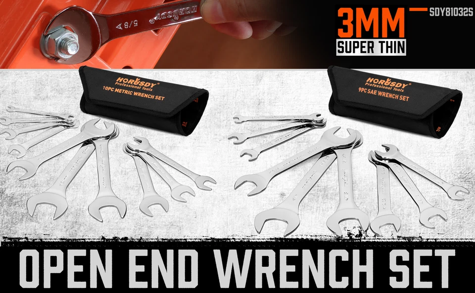 Juego de llaves de extremo abierto delgado métrico y SAE de 19 piezas juego de llaves de bicicleta con bolsa rodante CR-V - Imagen 2 de 4