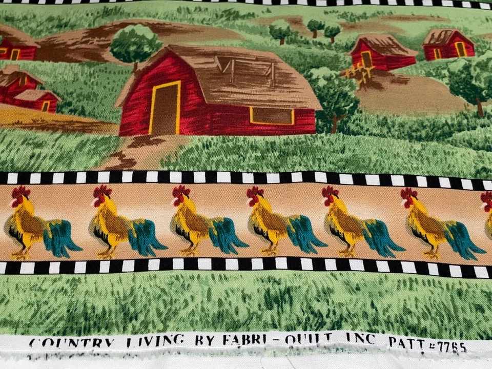 1 y 2/3 yardas "Vida en el campo" #7765 Gallo Granero Azul Cielo Borde Tela 60" X 44" Foto 4 de 4