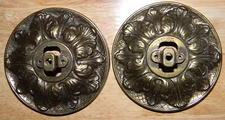 2 Vintage Ornate Brass Back Plates Hardware for Drawer Pulls Replacement Salvage